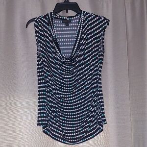 Size PL Worthington Blacķ With Turquoise  and White Dot Blouse